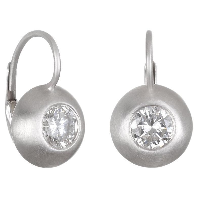 Faye Kim Platinum Diamond Dome Leverback Earrings For Sale