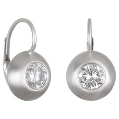 Faye Kim Platinum Diamond Dome Leverback Earrings
