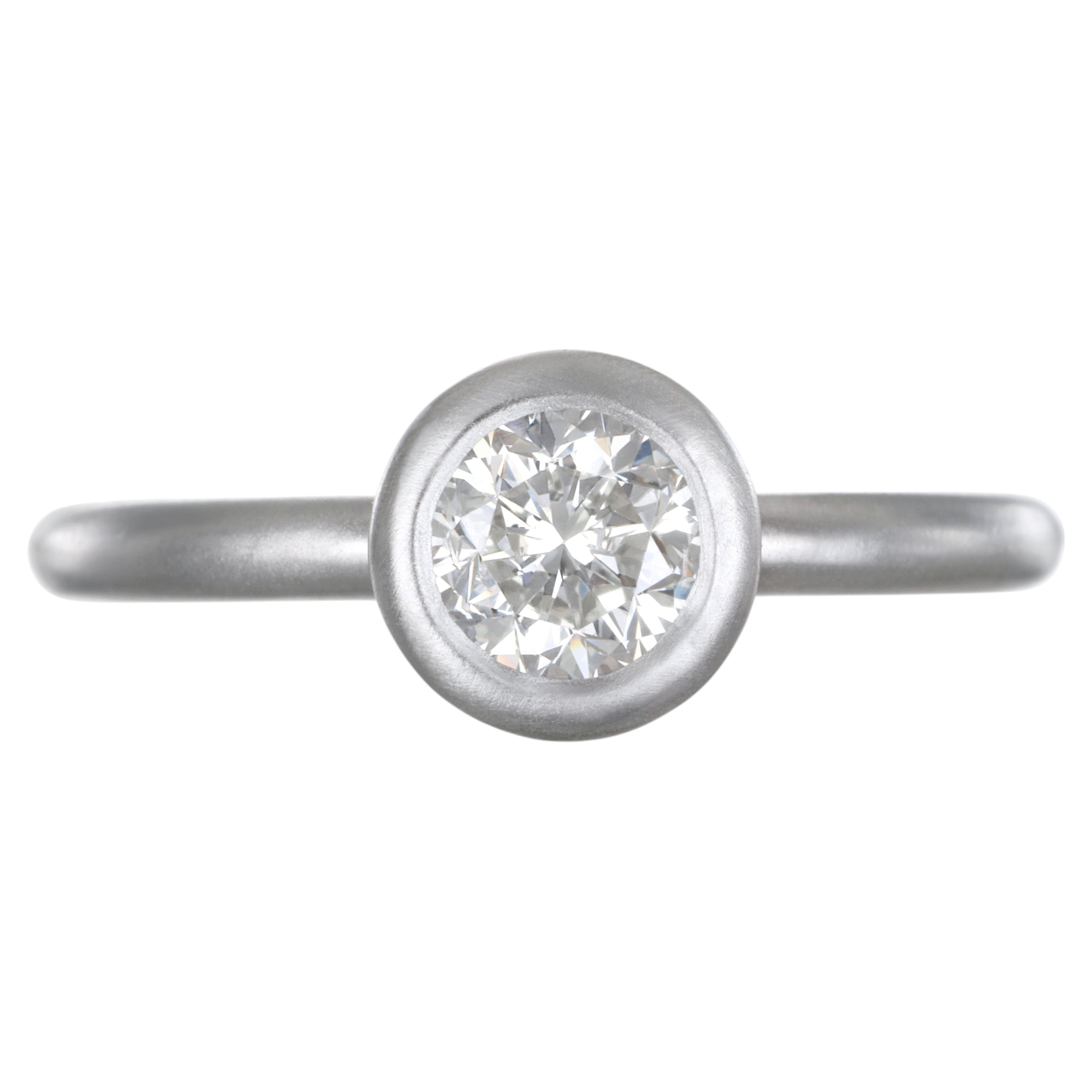Faye Kim Platinum Diamond Engagement Ring, .71ct Round Brilliant, USA For Sale