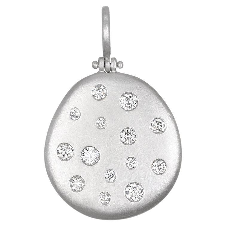 Faye Kim Platinum Diamond Hinged Dog Tag Pendant - Medium