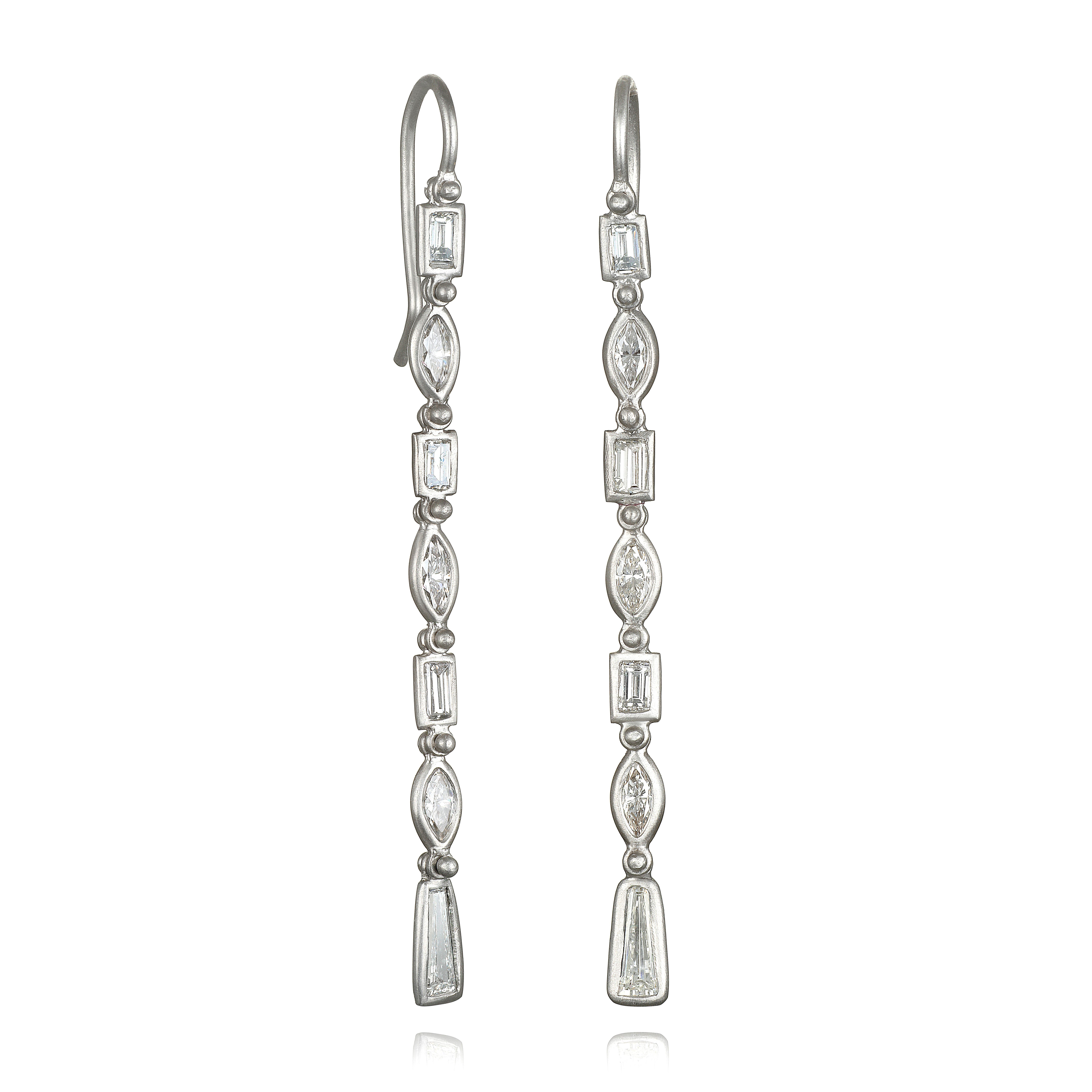 Contemporary Faye Kim Platinum Diamond Line Earrings