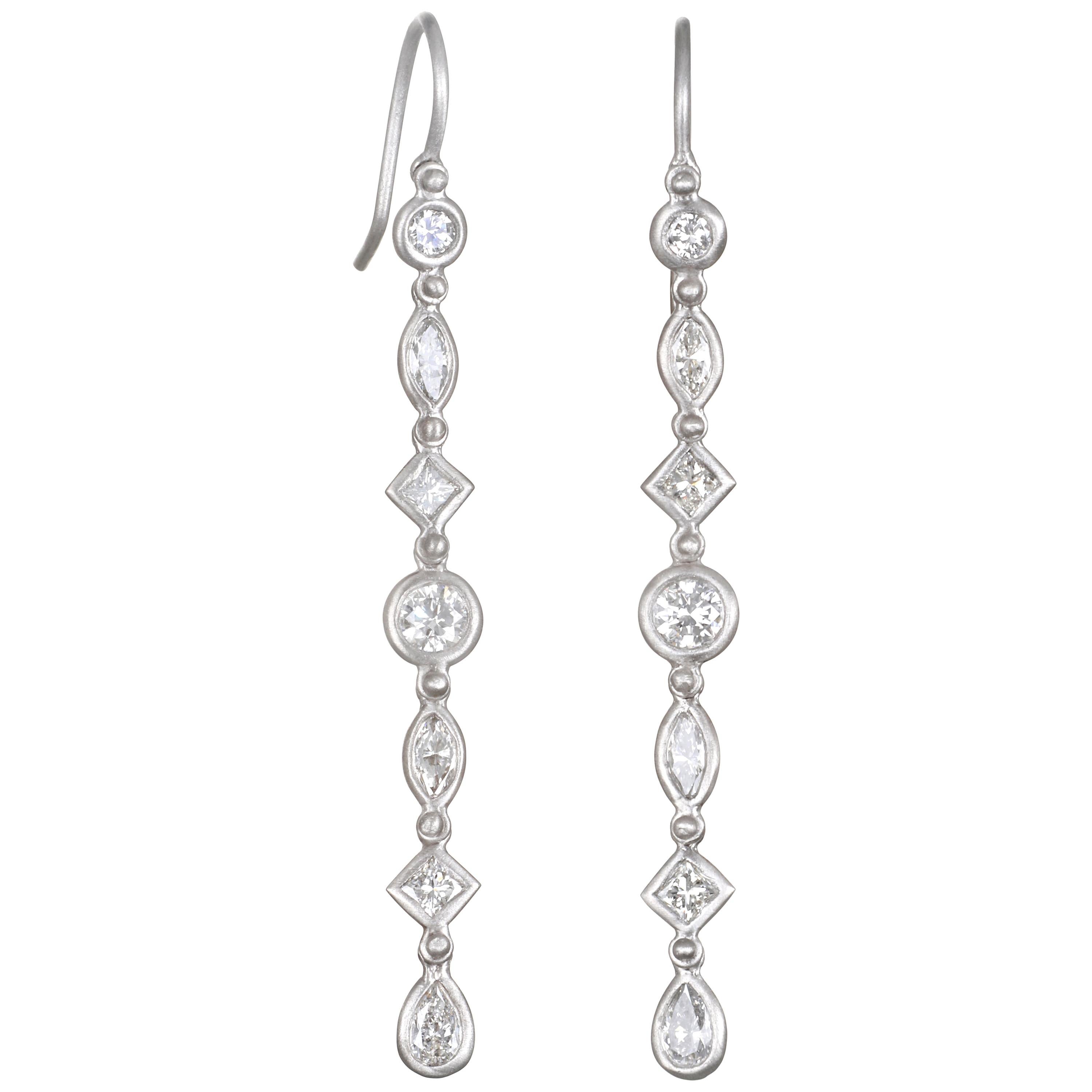 Faye Kim Platinum Diamond Line Earrings For Sale