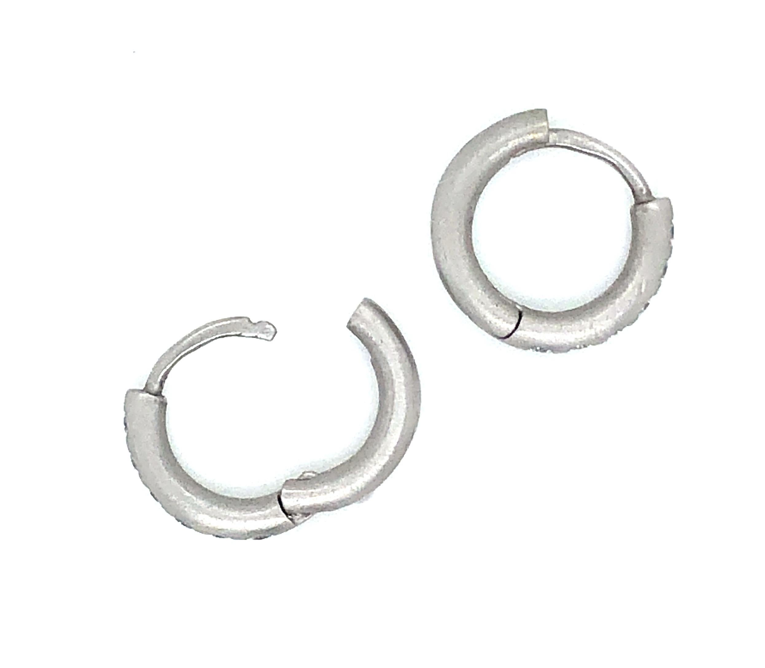 Contemporary Faye Kim Platinum Diamond Micro Pave Huggy Hoop Earrings For Sale