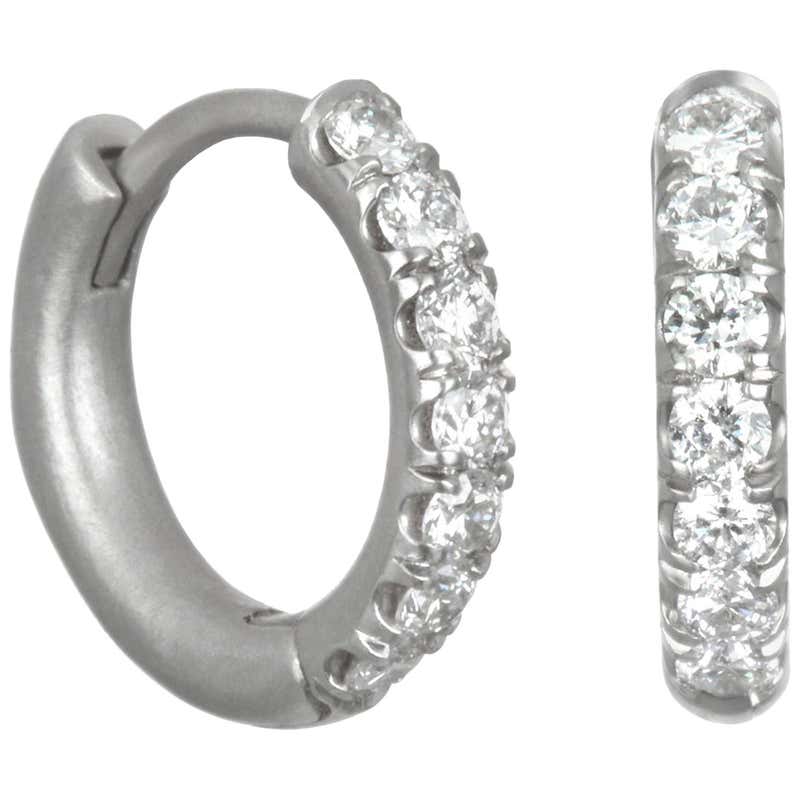 TIFFANY and CO. Etoile Platinum and Diamond Pave Hoop Earrings at 1stDibs
