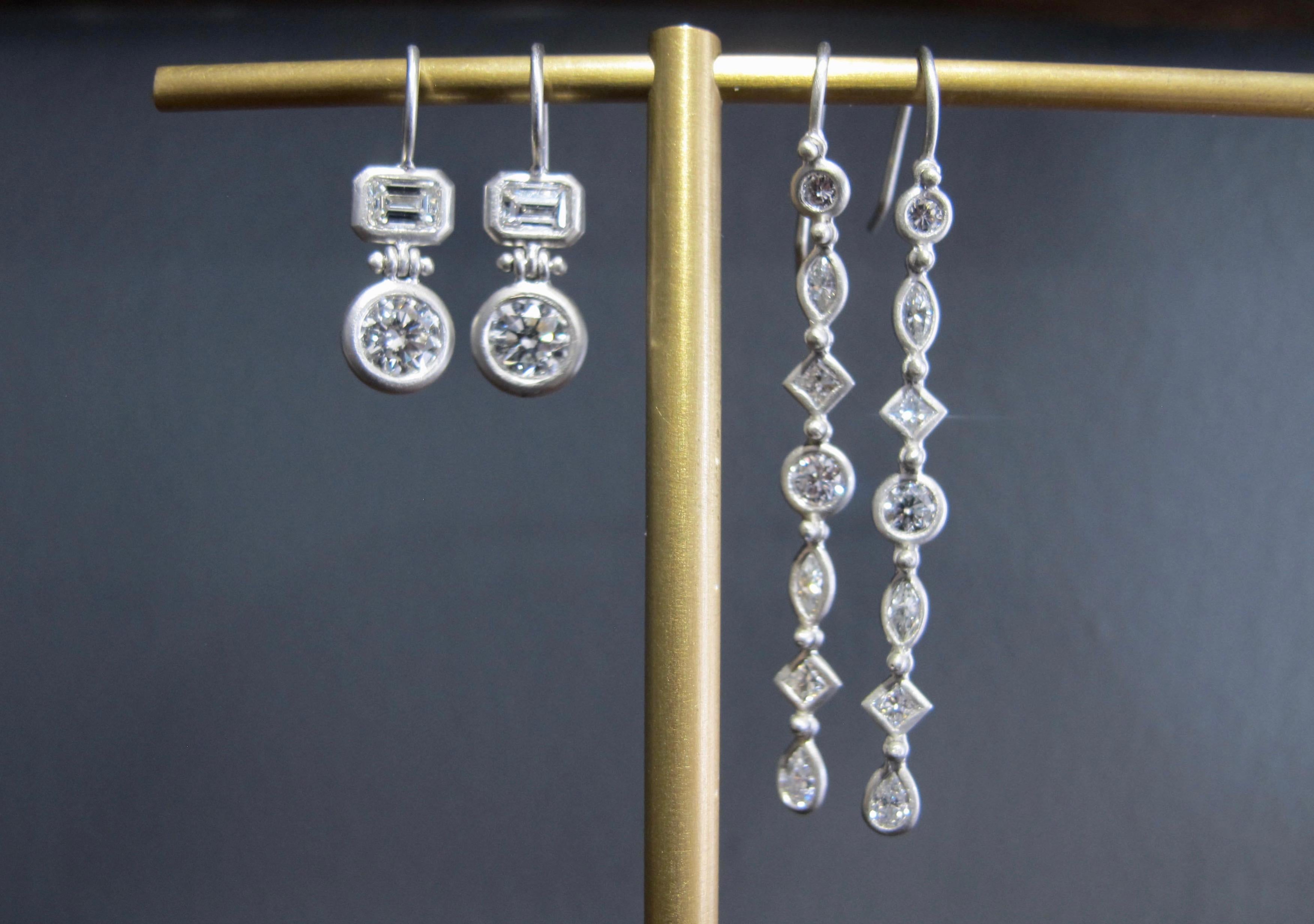 Contemporary Faye Kim Platinum Double Diamond Hinge Earrings