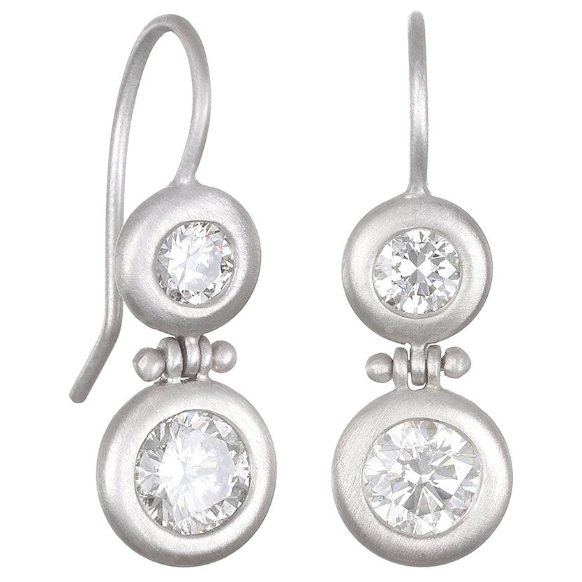 Faye Kim Platinum Double Diamond Hinge Earrings