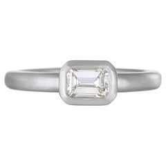 Faye Kim Platinum Emerald Cut Diamond Bezel Ring