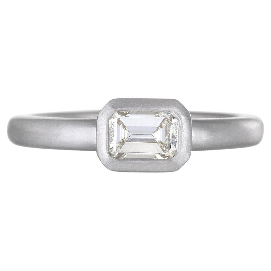 Faye Kim Platinum Emerald Cut Diamond Bezel Ring For Sale