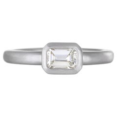 Faye Kim Platinum Emerald Cut Diamond Bezel Ring, GIA Certified 0.53ct