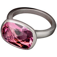 Faye Kim Platinum Faceted 6.0 Carat Rectangular Pink Tourmaline Ring