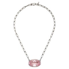 Halskette aus Platin mit facettiertem ovalem Kunzit und Papierclip von Faye Kim - 77,98 Karat