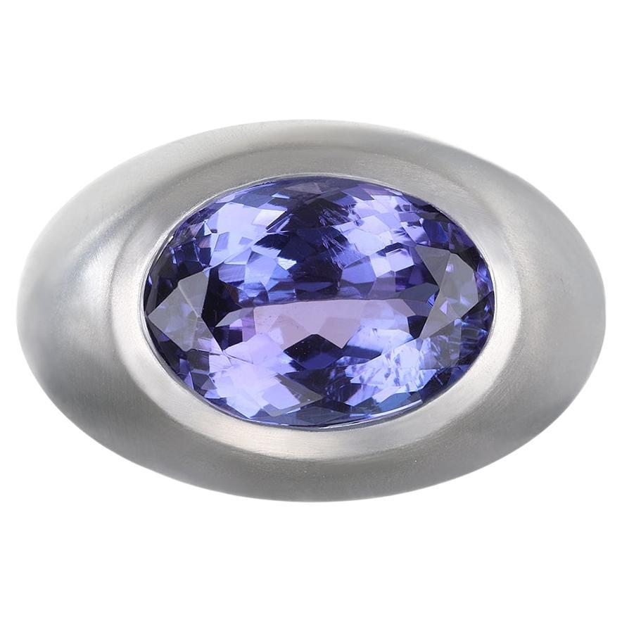 Faye Kim Platinum Faceted Oval Tanzanite Dome Ring