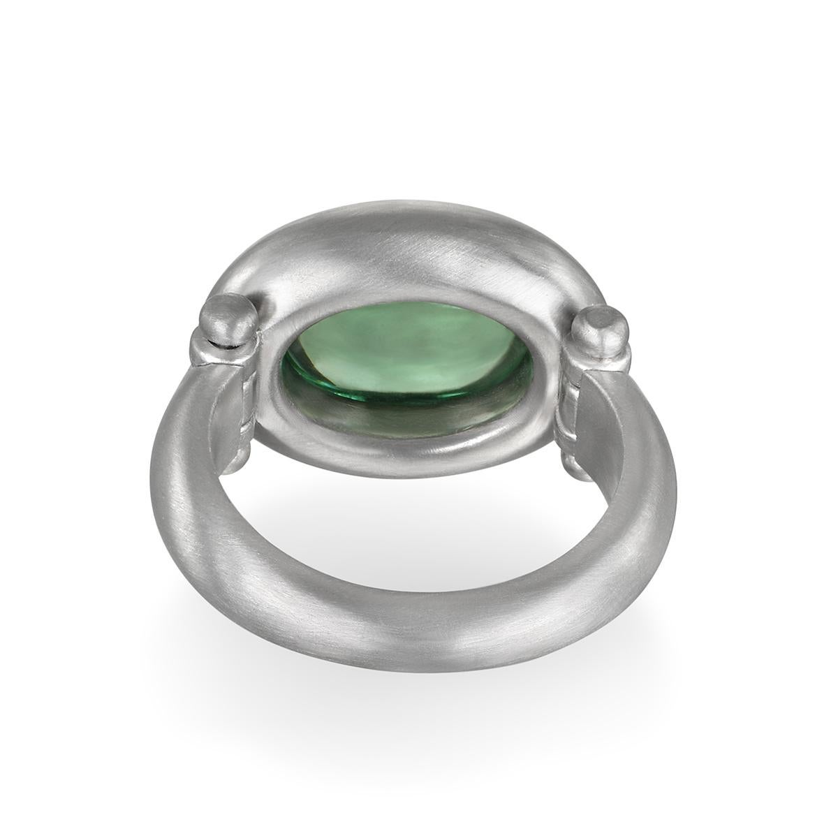 Oval Cut Faye Kim Platinum Green Tourmaline Hinged Bezel Ring For Sale
