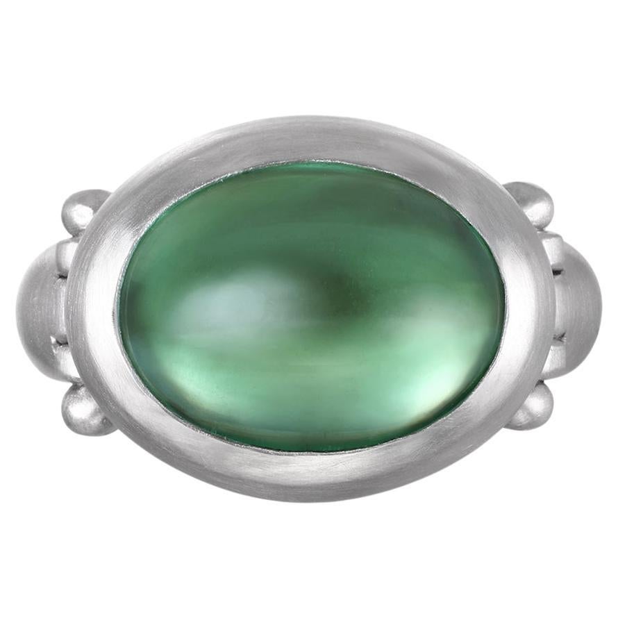 Faye Kim Platinum Green Tourmaline Hinged Bezel Ring For Sale