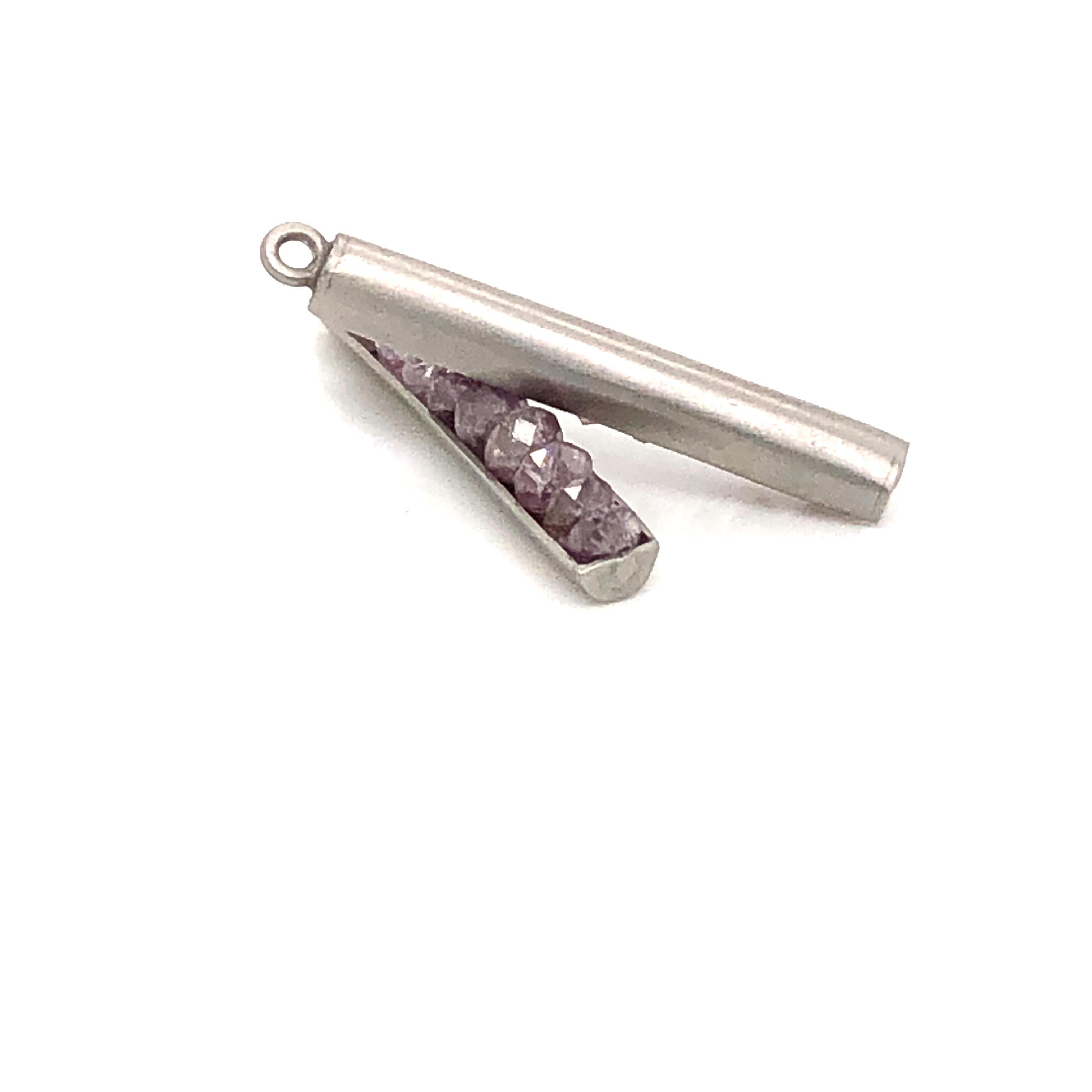 Faye Kim Platinum Hoop Earrings with Platinum Milky Purple Diamond Bar Drops  For Sale 3