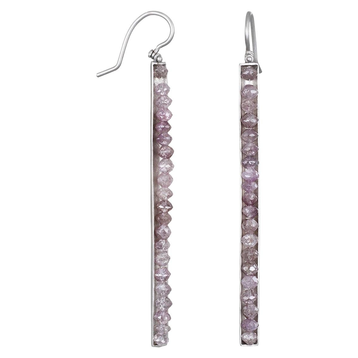 Faye Kim Platinum Lavender Raw Diamond Bar Earrings