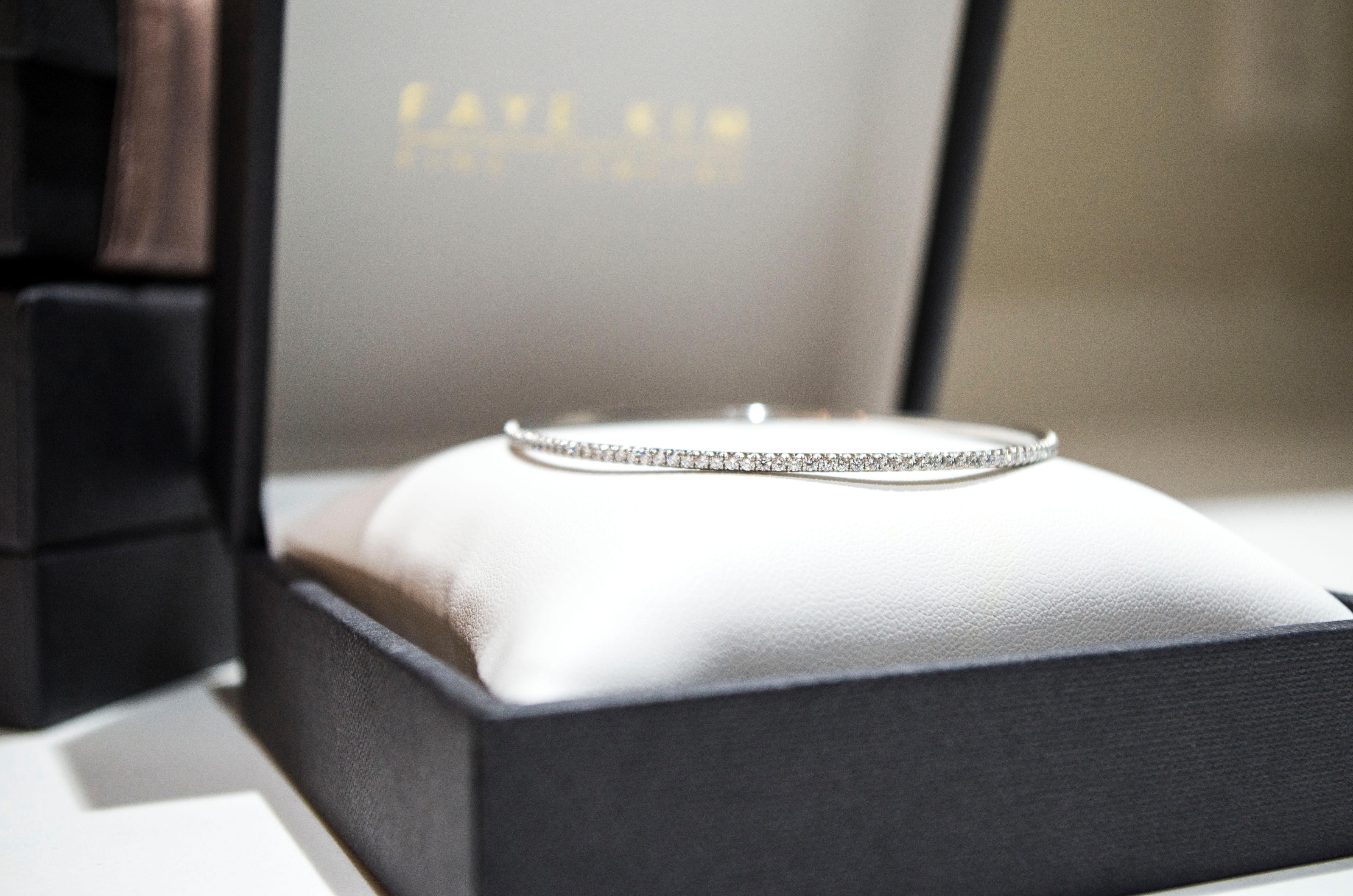 Contemporary Faye Kim Platinum Micro Pave Diamond Bangle For Sale