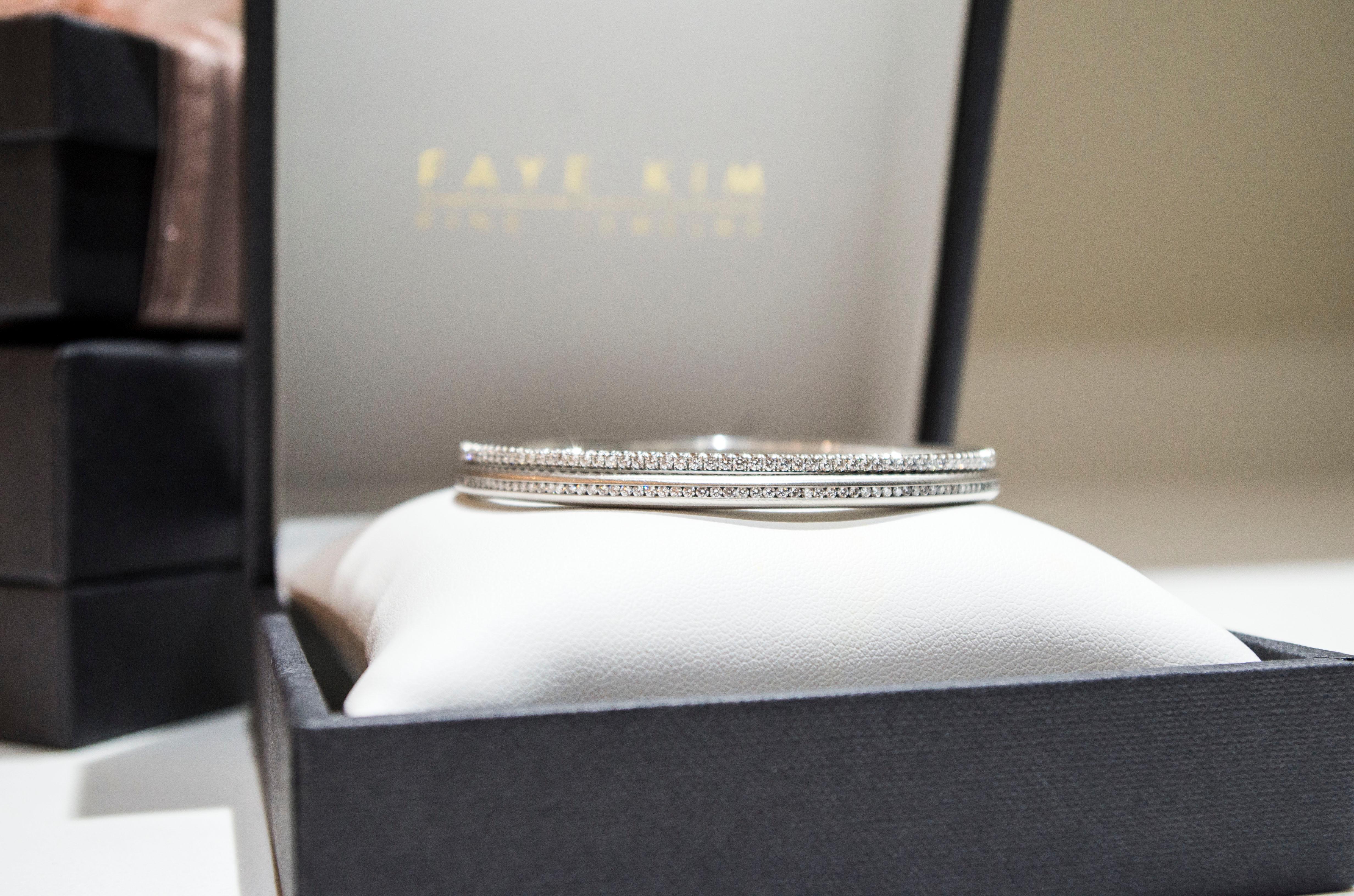 Faye Kim Platinum Micro Pave Diamond Bangle In New Condition For Sale In Westport, CT