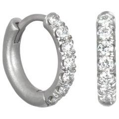 Faye Kim Platinum Micro Pave Diamond Hinged Hoops - Small