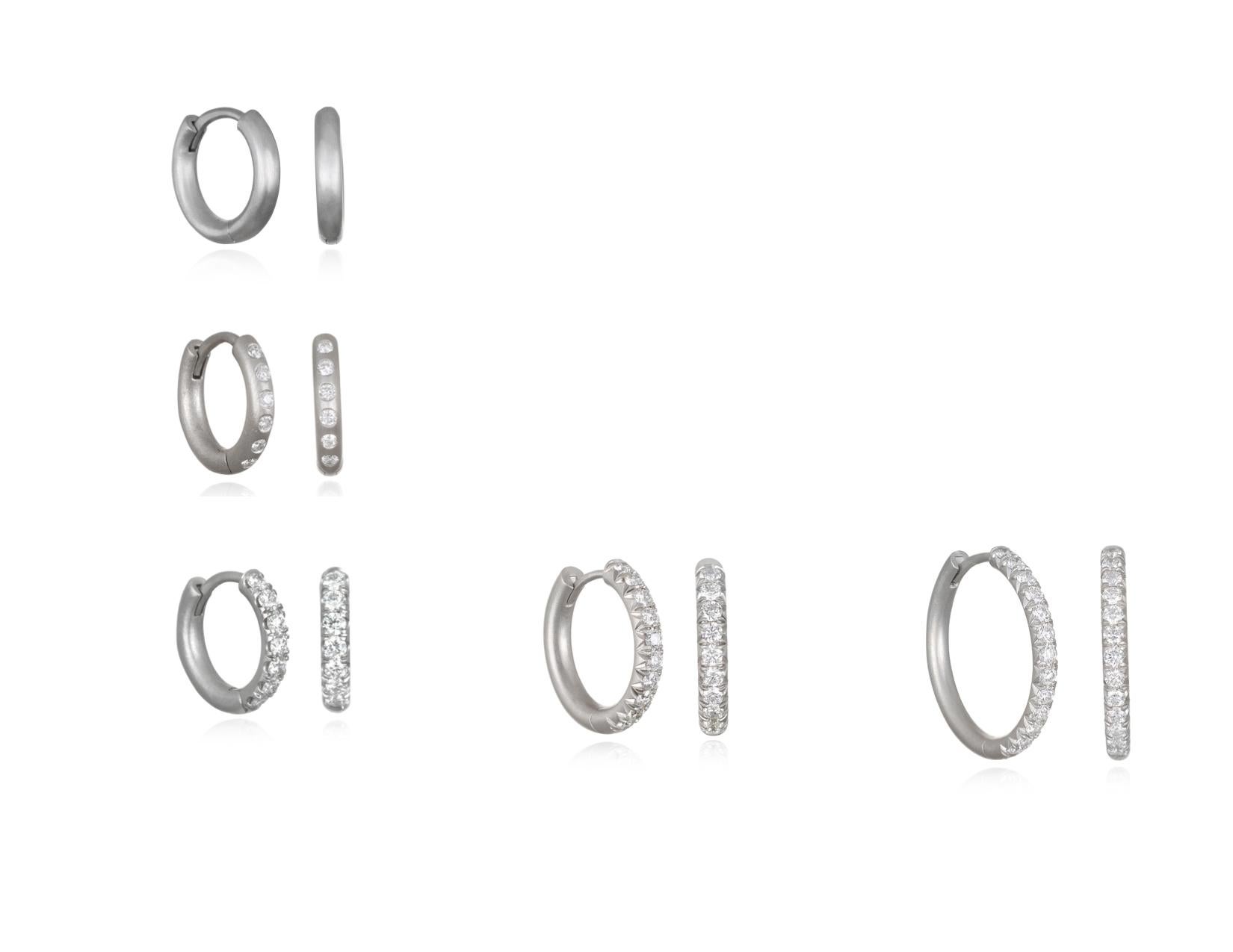 Faye Kim Platinum Micro Pave Diamond Hinged Hoops - Medium In New Condition For Sale In Darien, CT