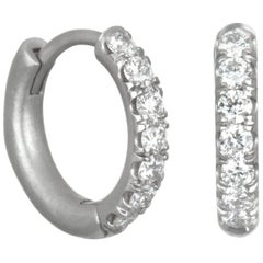 Faye Kim Platinum Diamond Micro Pave Huggy Hoop Earrings