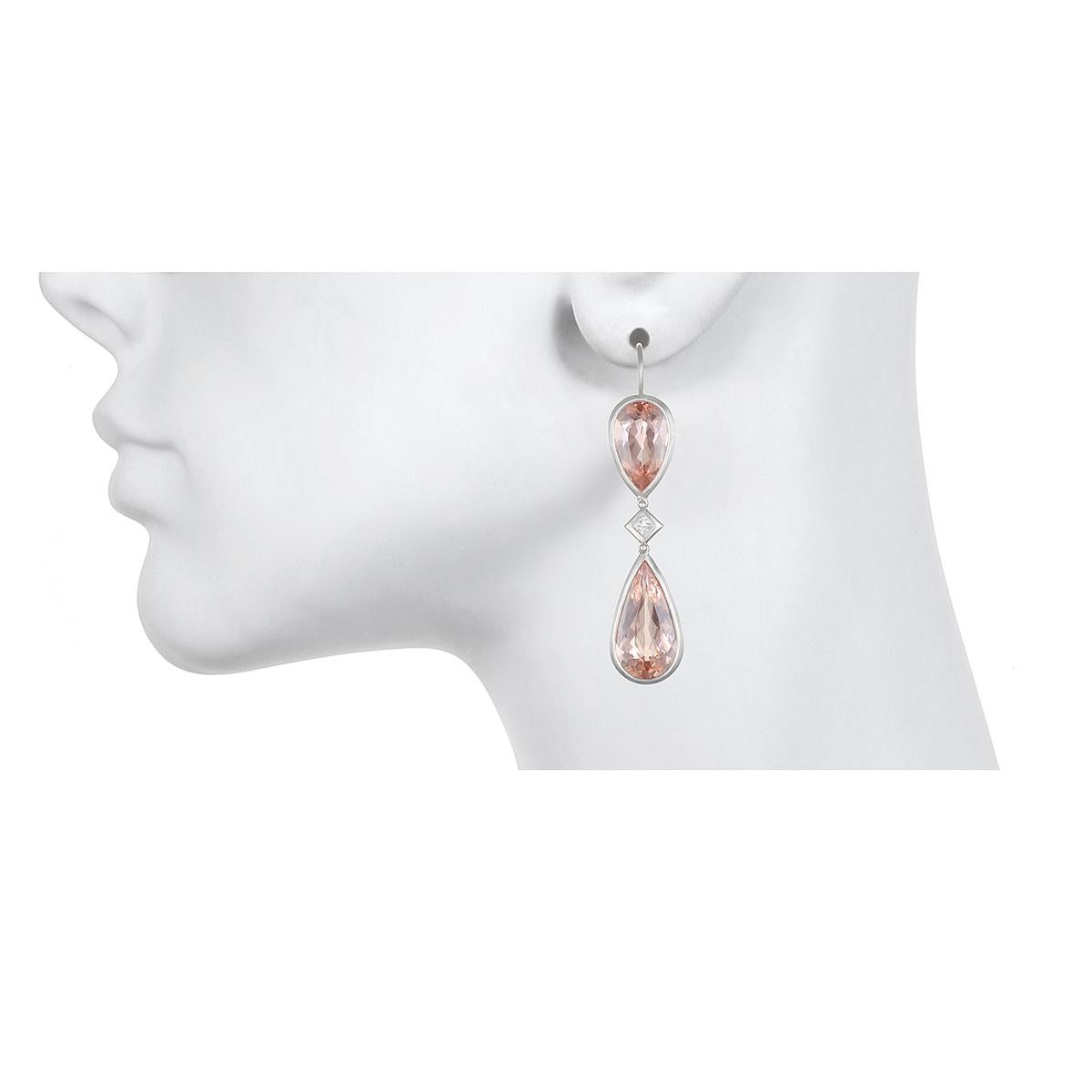 Contemporary Faye Kim Platinum Morganite and Diamond Earrings For Sale