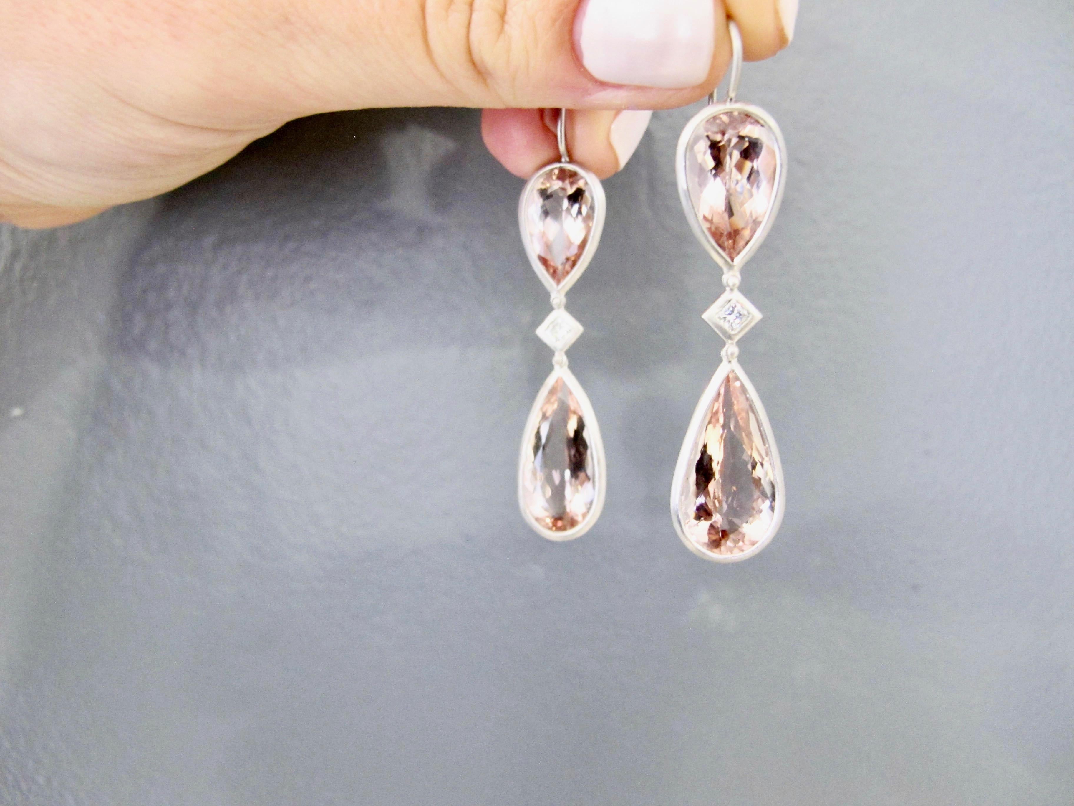 Faye Kim Platinum Morganite and Diamond Earrings In New Condition For Sale In Westport, CT
