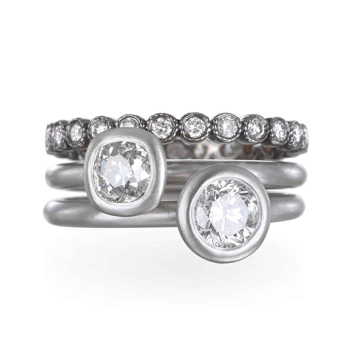 Solitär-Ring aus Platin mit Diamant im alteuropäischen Schliff von Kim Damen im Angebot