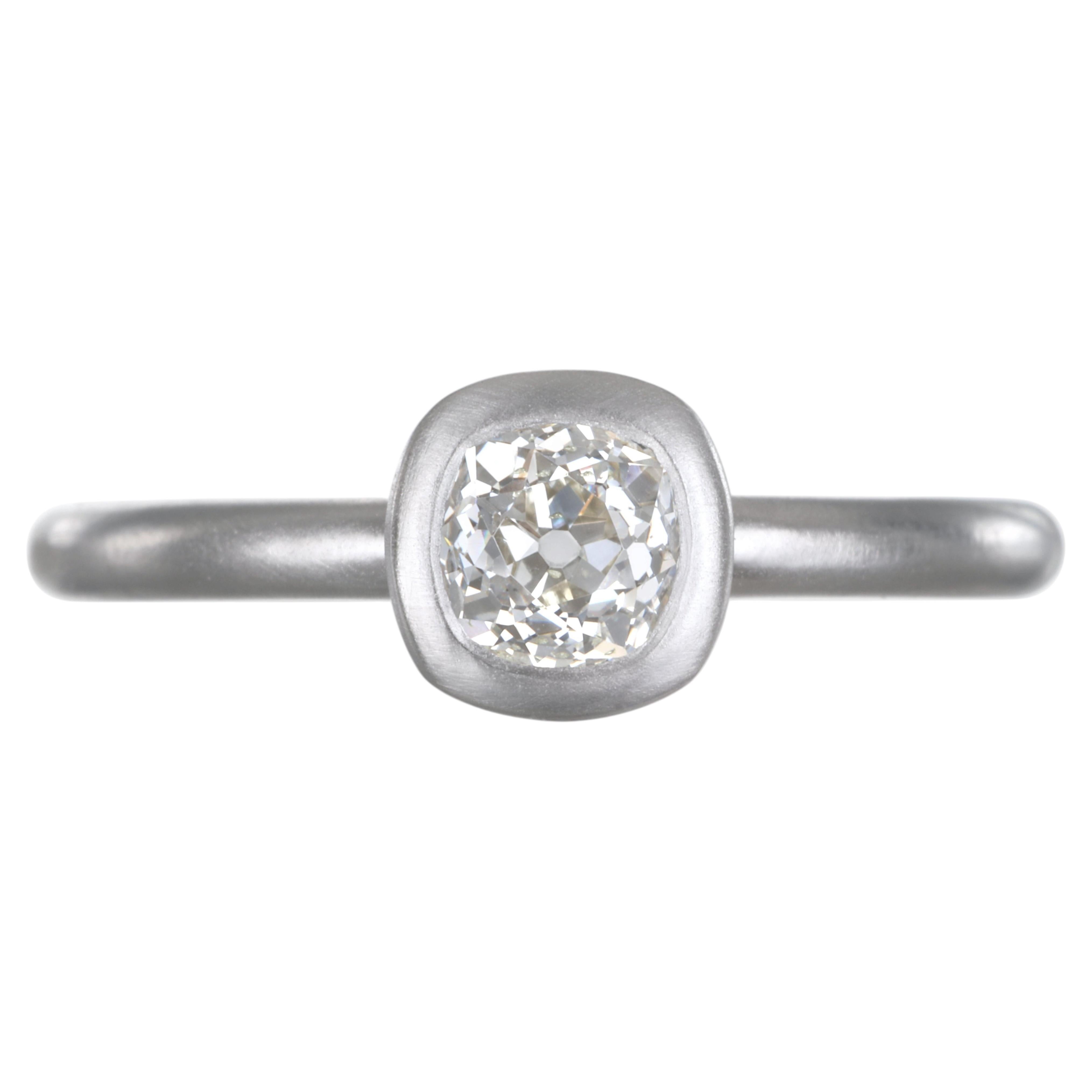 Faye Kim Bague solitaire en platine avec diamant taille vieille Europe