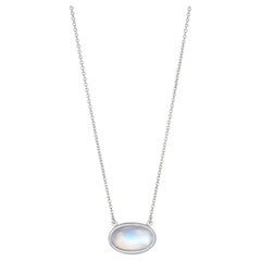 Faye Kim Platinum Oval Ceylon Moonstone Necklace