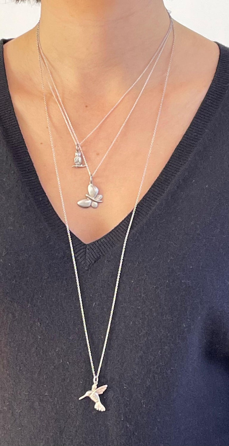 Faye Kim Platinum Owl Charm Necklace with Diamonds For Sale at 1stDibs