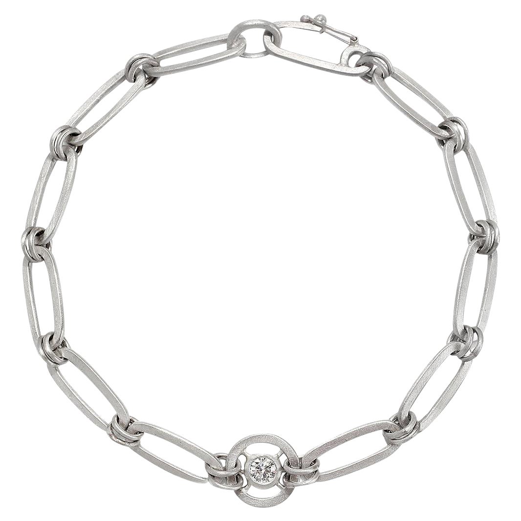 Faye Kim Bracciale a catena Paperclip in platino con ruota di diamanti in vendita