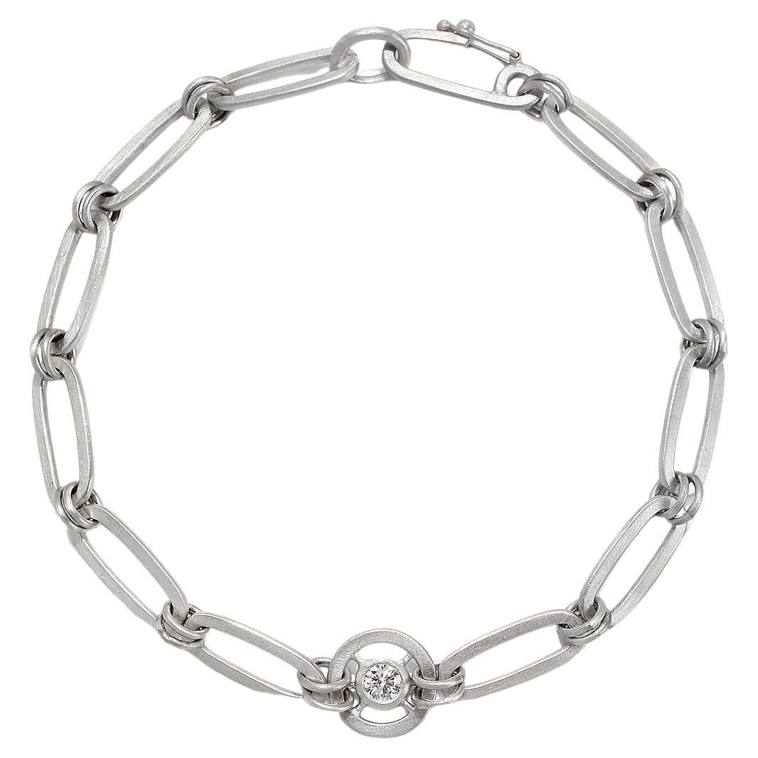Faye Kim Platinum Paperclip Chain Bracelet with Diamond Wheel For Sale