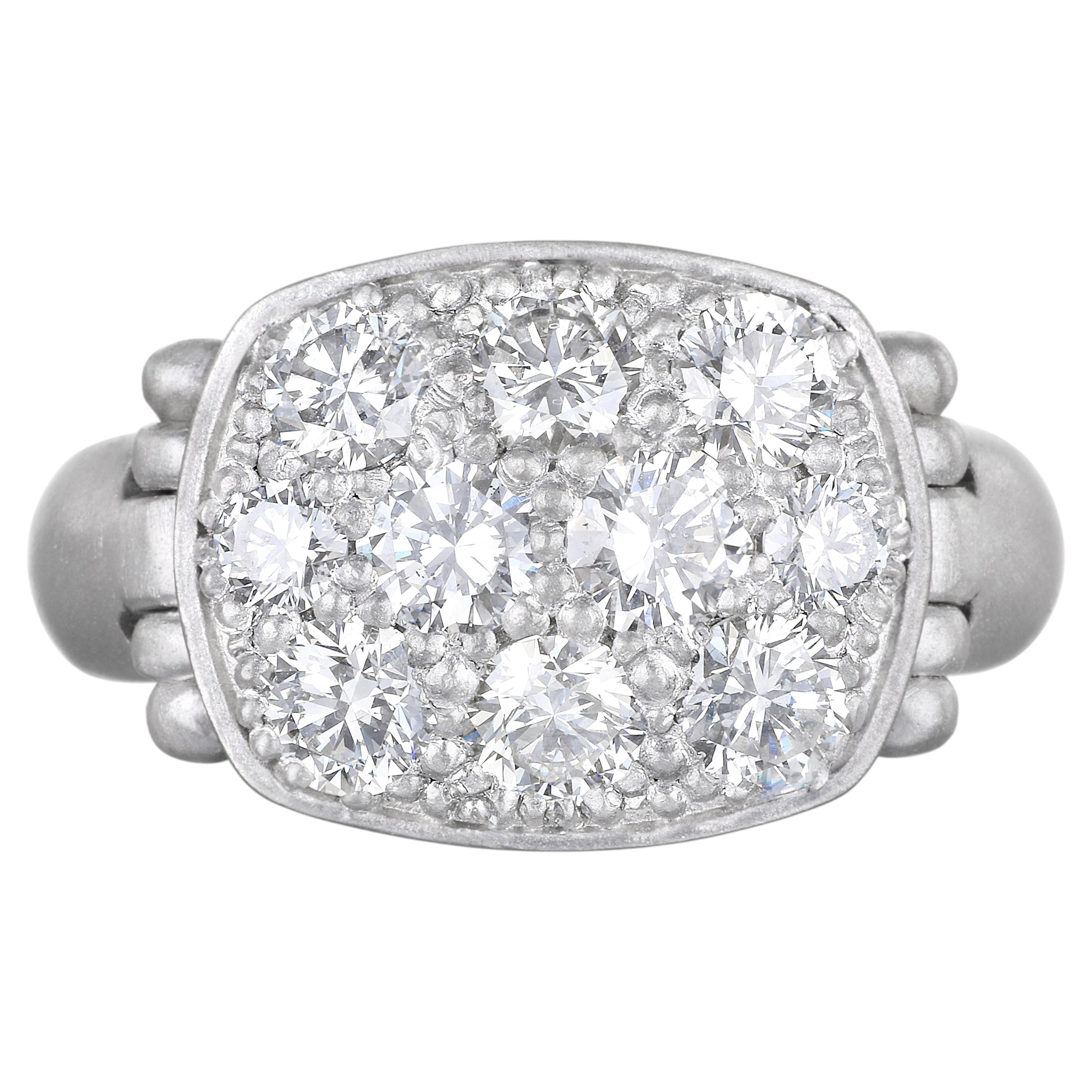 Faye Kim Platinum Pave Diamond Hinged Chiclet Ring For Sale
