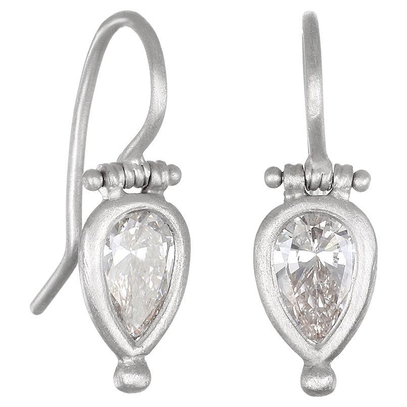 Faye Kim Platinum Pear Shape Diamond Hinge Earrings For Sale