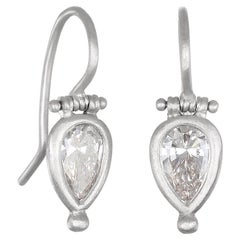 Faye Kim Platinum Pear Shape Diamond Hinge Earrings