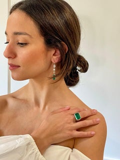 Faye Kim Platinum Pear Shape Emerald Diamond Earrings