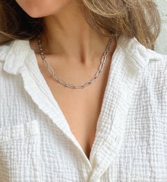 Faye Kim Platinum Planished Paperclip Round Link Chain
