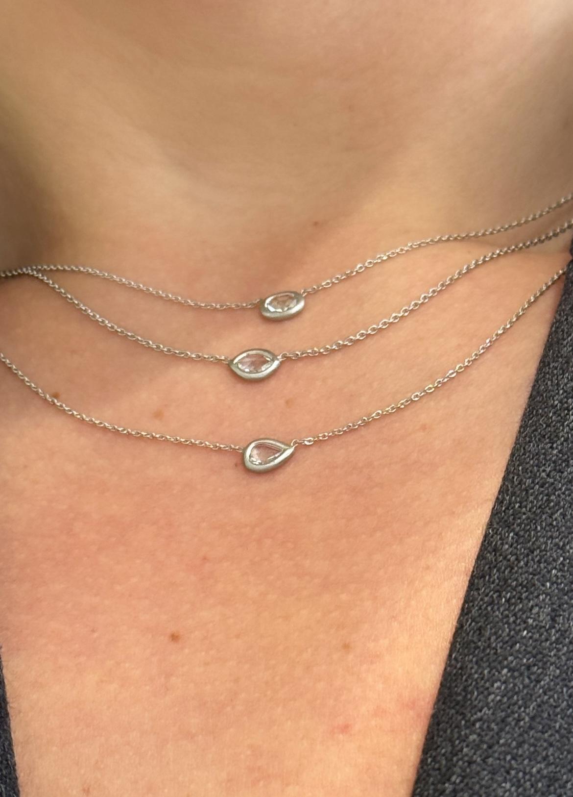 Faye Kim Platinum Rose Cut Marquise Diamond Necklace In New Condition For Sale In Darien, CT