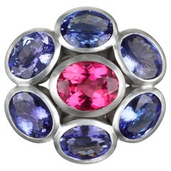 Faye Kim Platinum Tanzanite and Pink Tourmaline Daisy Cocktail Ring