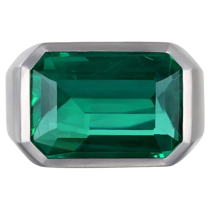 Faye Kim Platinum Zambian Emerald Bezel Ring For Sale