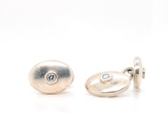 Faye Kim Sterling Silver Oval Diamond Cufflinks