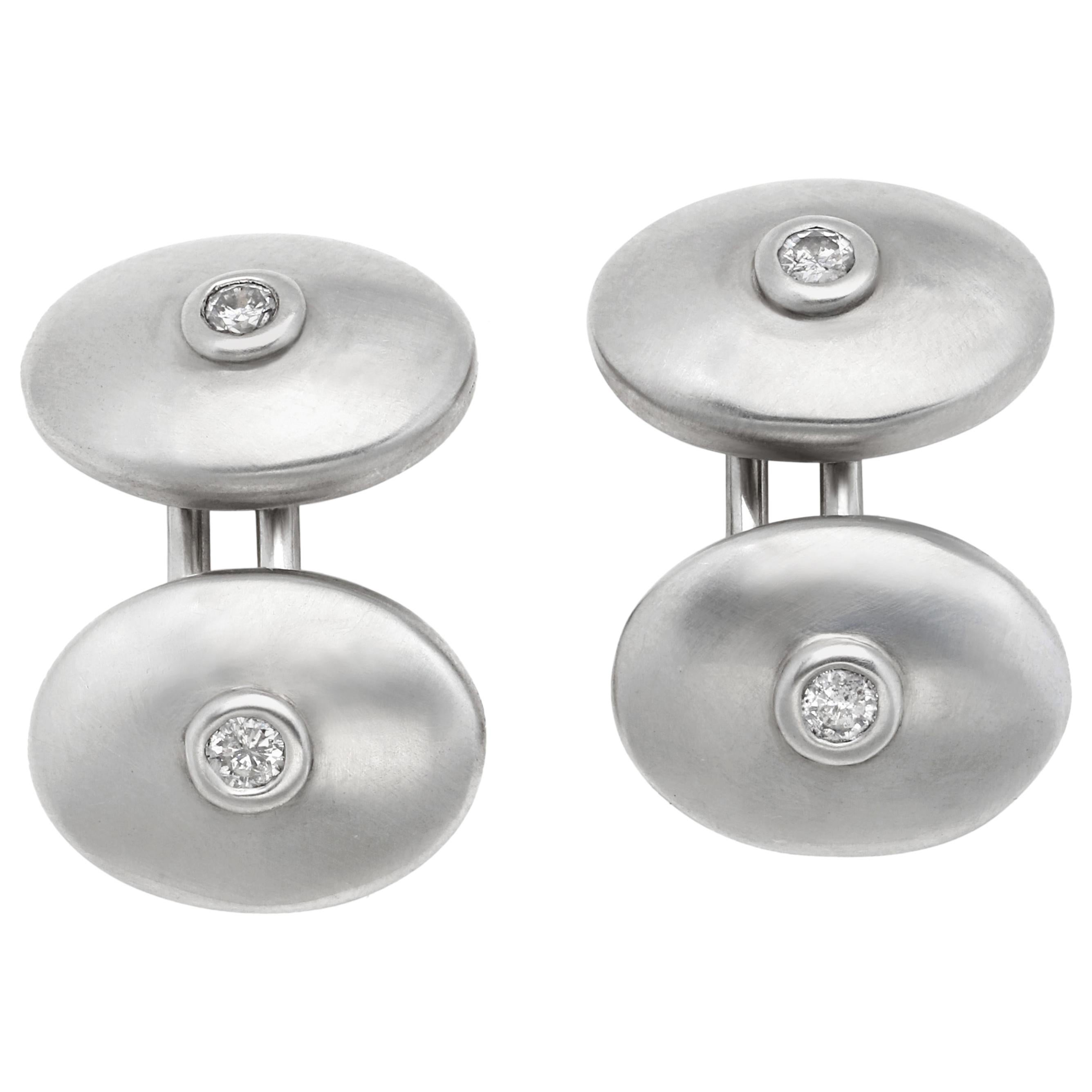 Faye Kim Sterling Silver Oval Diamond Cufflinks