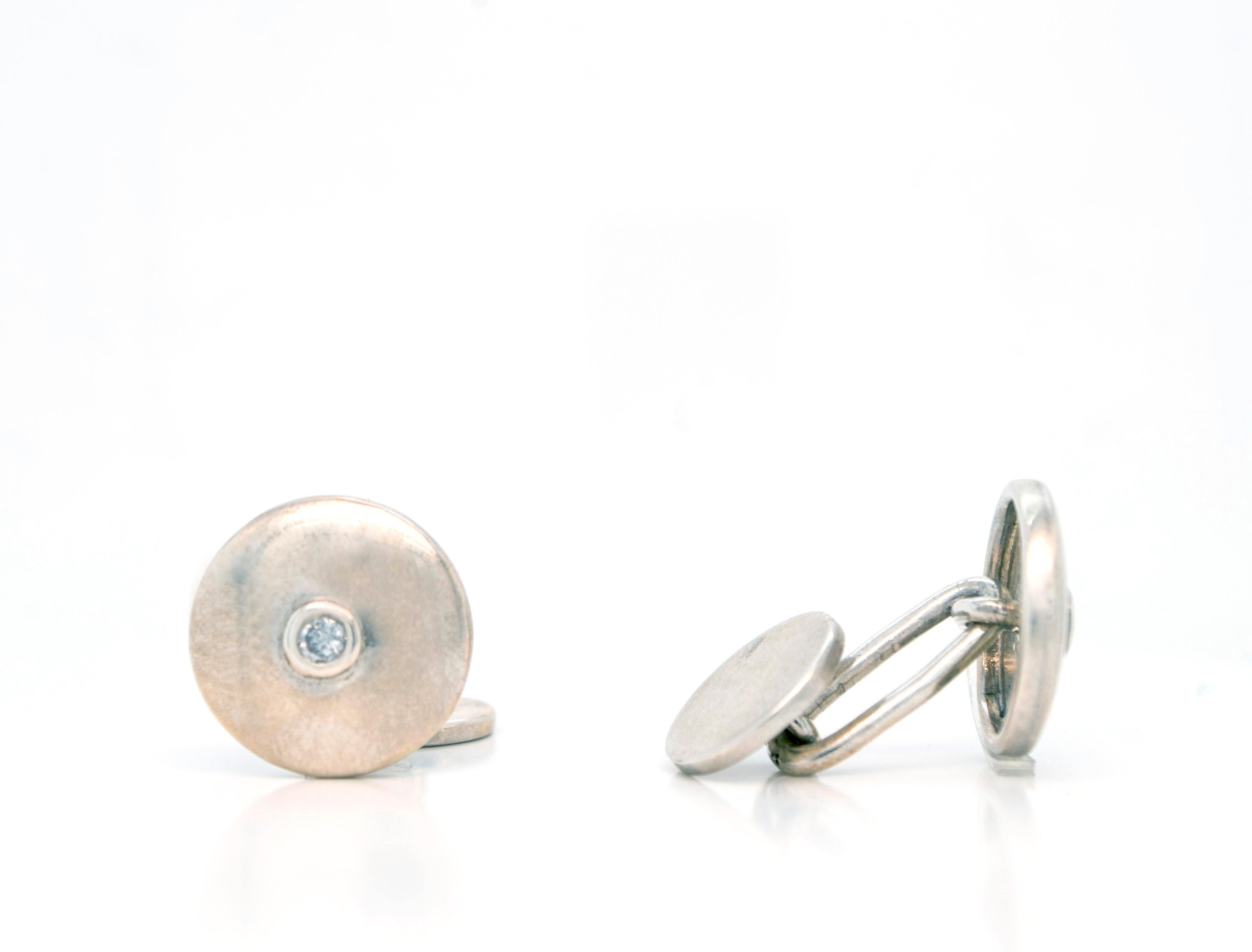 Contemporary Faye Kim Sterling Silver Round Diamond Cufflinks