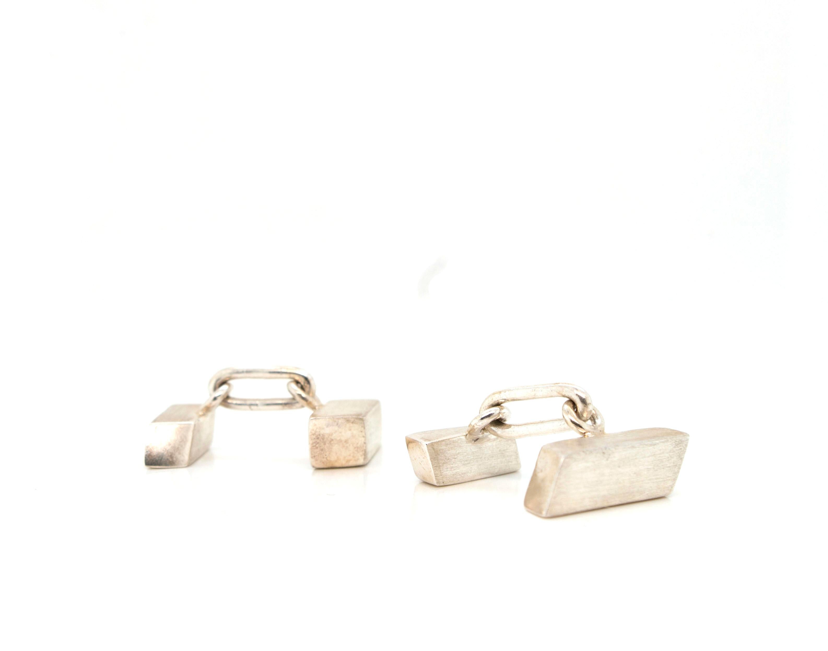 Faye Kim Sterling Silver Trapezoid Cufflinks In New Condition In Westport, CT