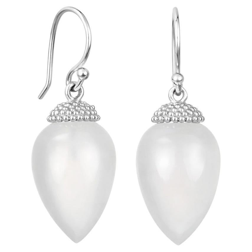 Faye Kim Sterling Silver White Agate Acorn Drop Earrings