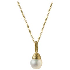 Faye Kim White South Sea Pearl Pendant with 18 Karat Gold Cap