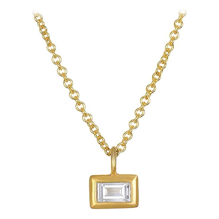18k Gold Diamant Baguette-Tropfen-Halskette von Faye Kim
