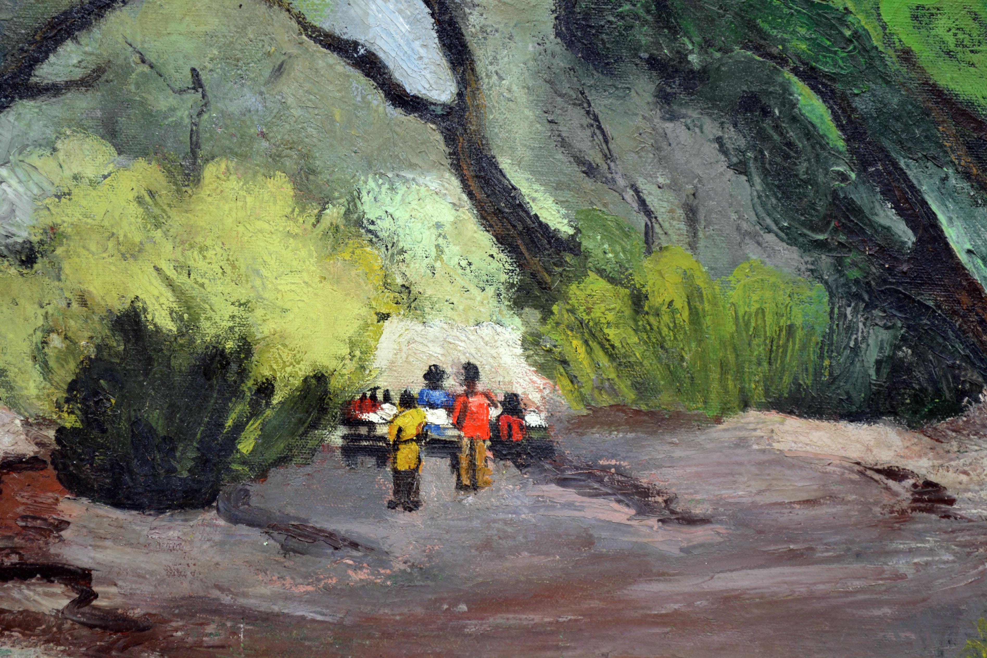 Picnic in the Park - Mid Century Figurative Landscape - Painting by Faye Morgan Taylor