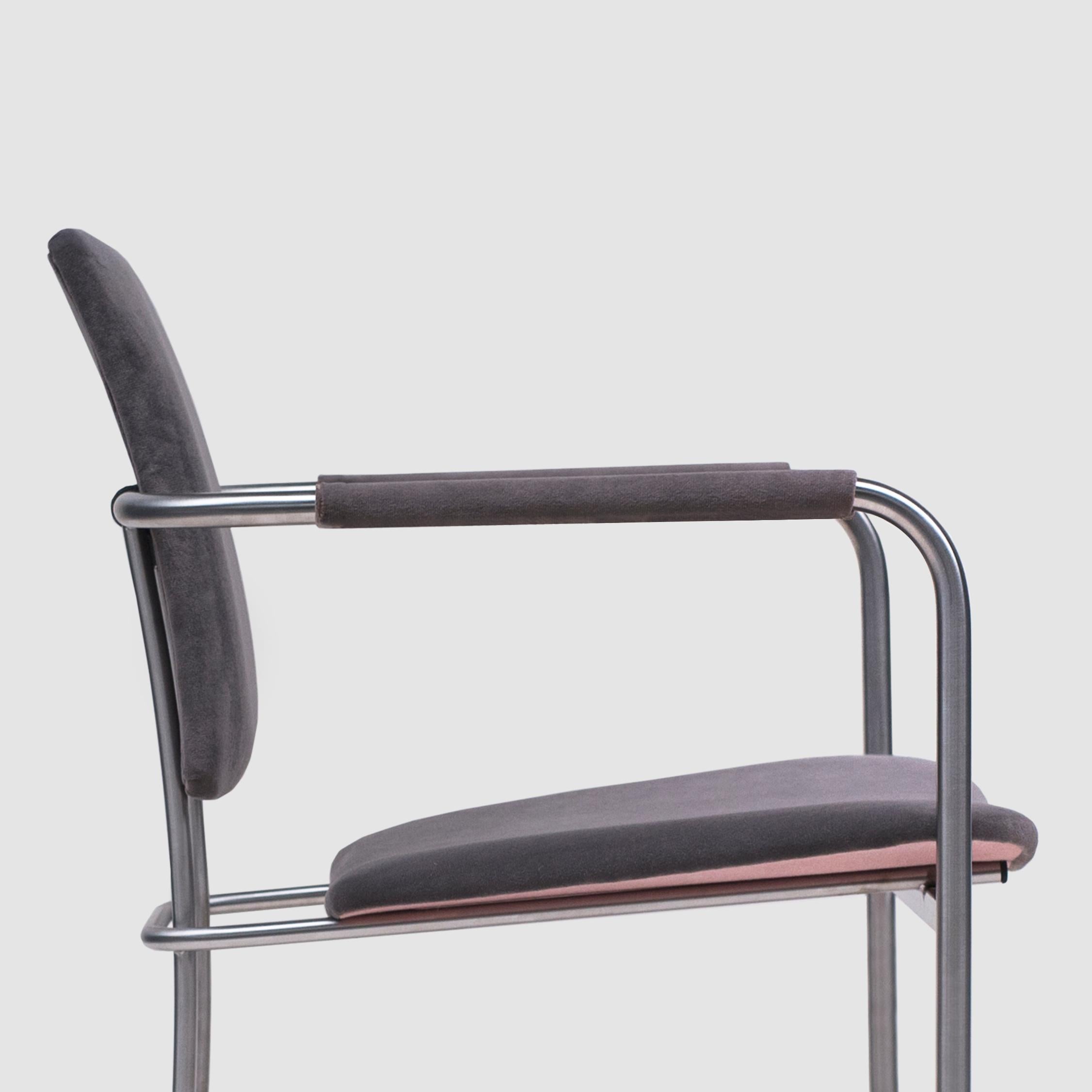 Contemporary Peter Ghyczy Chair Urban Faye 'S02+' Steel / Dark Grey Fabric